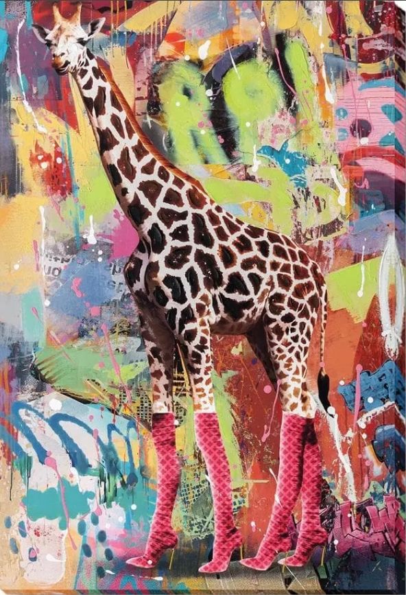 Classy Living Expressive Urban Safari: Giraffe in Pink Heels Wall Art-0