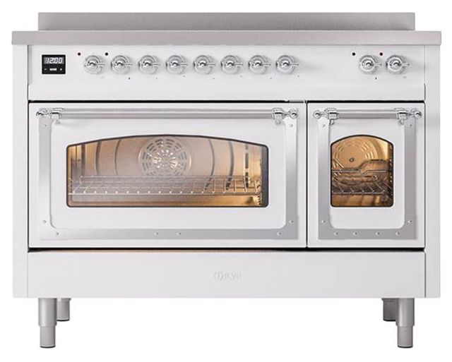 Ilve® Nostalgie II Noblesse 48'' White Pro Style Induction Range with Chrome Trim-1