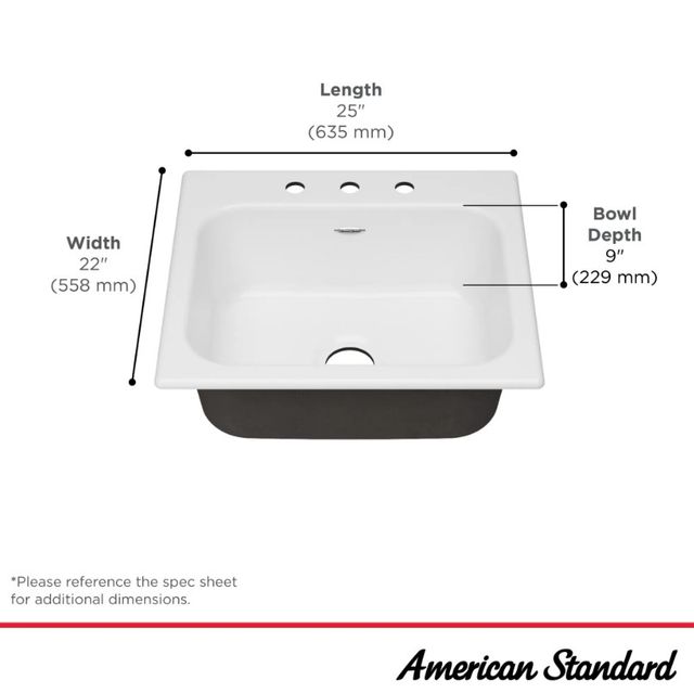 American Standard Quince Brilliant White 3-Hole Drop-In Single-Bowl Kitchen Sink-2