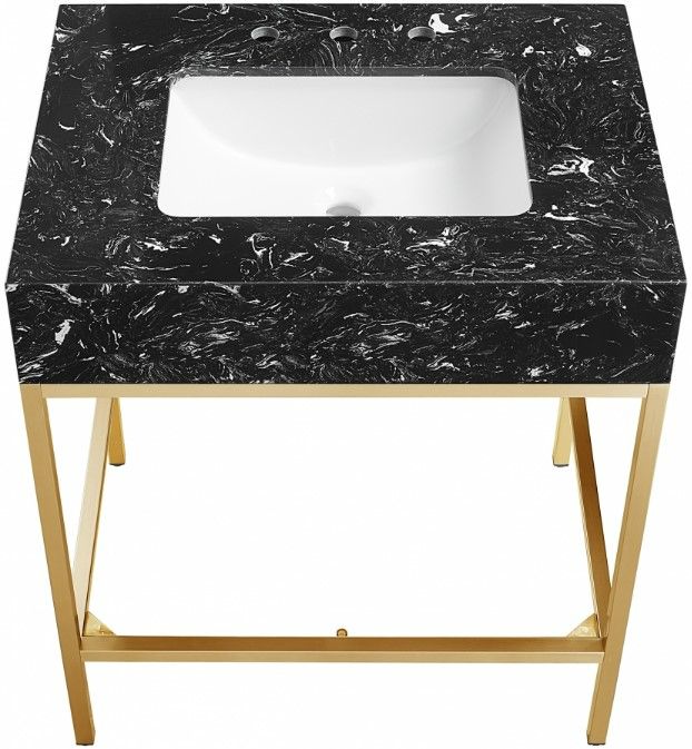 Meridian Furniture Marmo Black/Brushed Brass 30" Bathroom Vanity-4
