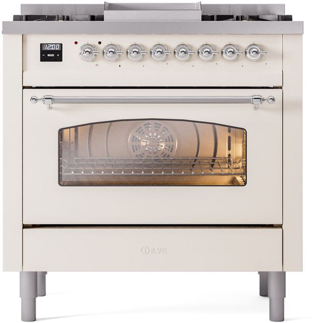 Ilve® Nostalgie II Series 36" Antique White Pro Style Dual Fuel Range-3