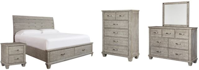 Benchcraft® Naydell 5-Piece Rustic Gray King Panel Storage Bed Set-0