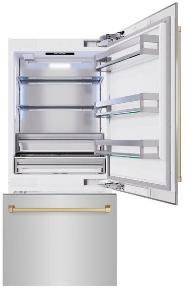 ZLINE Autograph Edition 36" 19.8 Cu. Ft. Stainless Steel Built In Bottom Freezer Refrigerator with Graphite Gray Interior and Champagne Bronze Accents-1