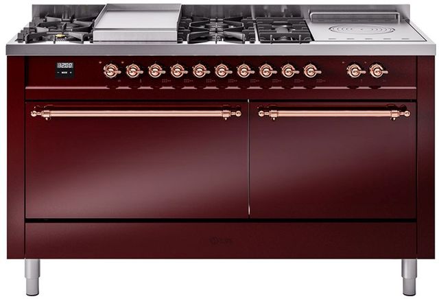 Ilve® Nostalgie II Series 60" Burgundy Pro Style Dual Fuel Range-0