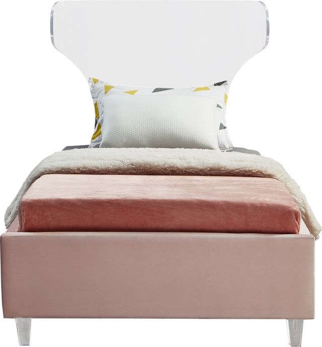Meridian Furniture Ghost Pink Velvet Twin Bed-1
