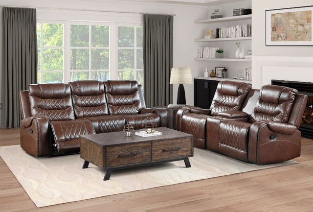 Homelegance® Putnam Brown Manual Double Reclining Sofa with Center Drop-Down Cup Holders-1