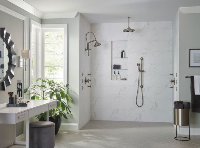 Brizo Essential™ Brilliance® Luxe Steel® 7" Classic Round H2Okinetic® Multi-Function Wall Mount Shower Head-3