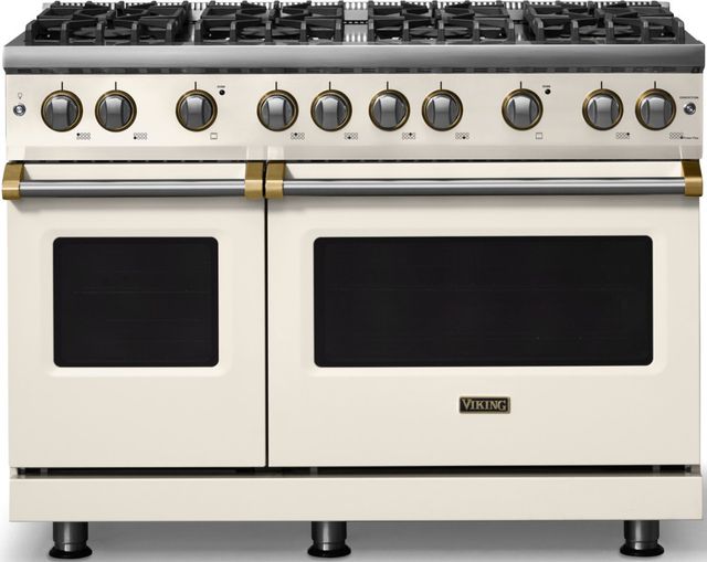 Viking® 5 Series 48" Pure White Pro Style Gas (NG) Range with Brushed Brass Trim-0