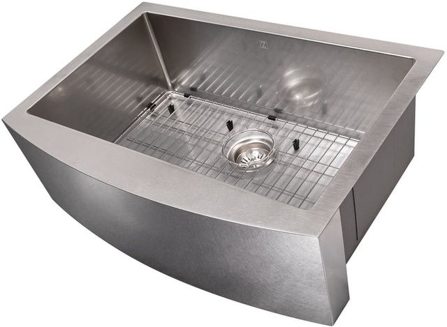 ZLINE Zermatt 30" Satin Stainless Steel Farmhouse Apron Mount Single Bowl Kitchen Sink with Bottom Grid-2