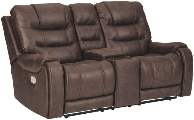 Signature Design by Ashley® Yacolt Walnut Power Recliner Loveseat with Adjustable Headrest-0