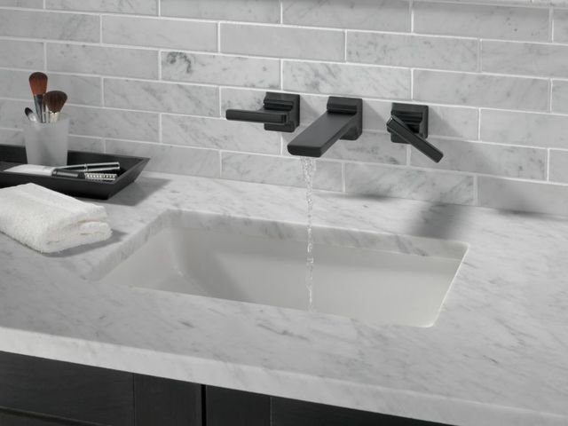 Delta Pivotal® Matte Black 2-Handle Wall Mount Bathroom Faucet Trim-1