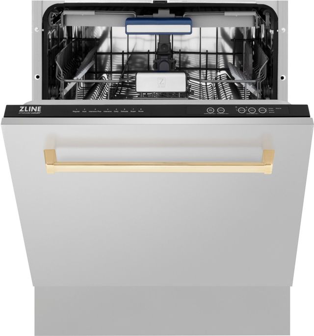 ZLINE Autograph Edition 24" Stainless Steel Built In Dishwasher with Polished Gold Handle-1