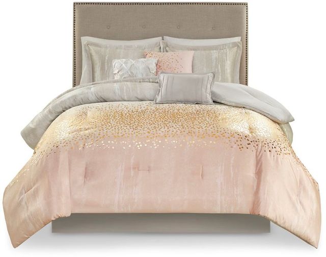 Olliix by Madison Park 7 Piece Blush Queen Midnight Garden Metallic Print Comforter Set-0