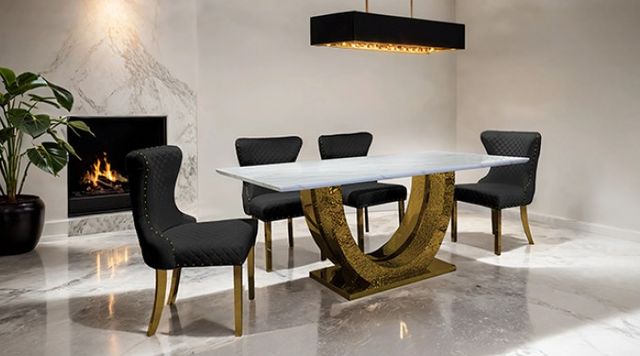 Furniture of America® Portanova 7-Piece Gold Dining Table Set with Black Chairs-1