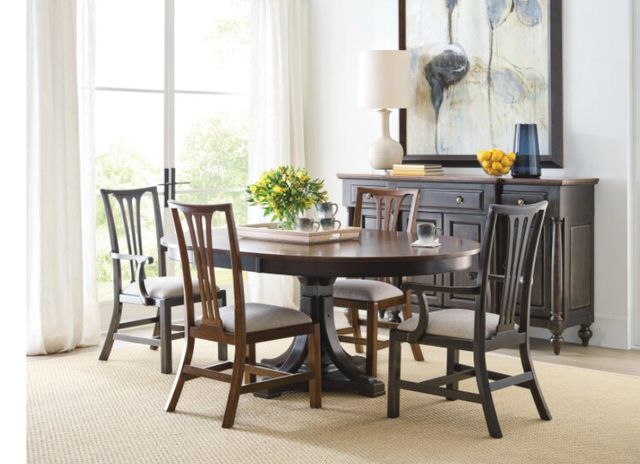 Kincaid® Bridgetown Bromefield Black Round Dining Table with Heritage Maple Base-2