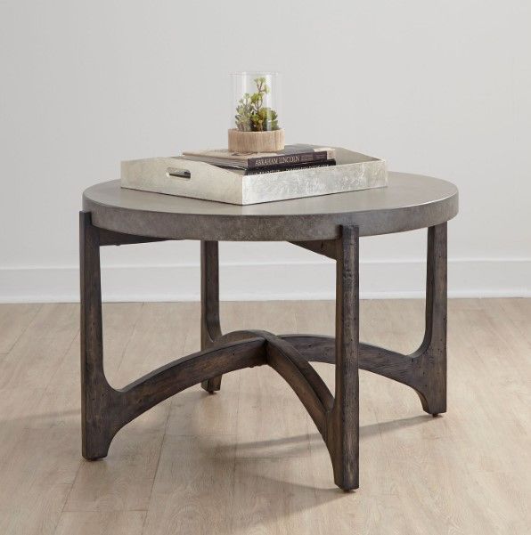 Liberty Furniture Cascade Gray Cocktail Table with Wirebrush Rustic Brown Base-1