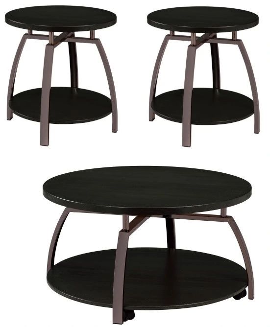 Coaster® Dacre 3-Piece Dark Charcoal Occasional Table with Black Nickel Accent Set-0