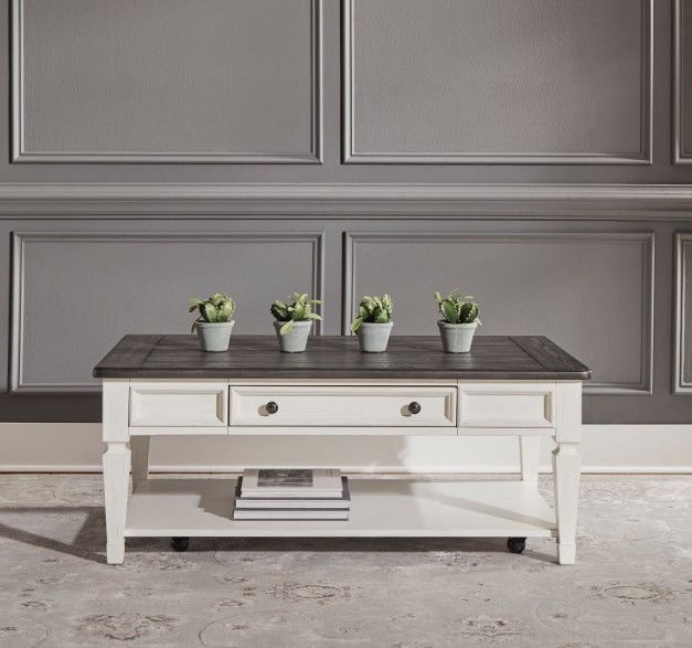 Clearance Liberty Furniture Allyson Park Charcoal Cocktail Table with Wirebrushed White Base-3