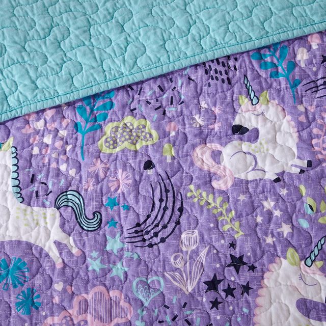 Olliix by Urban Habitat Kids Lola Unicorn Cotton Reversible Purple Twin Coverlet Set-3