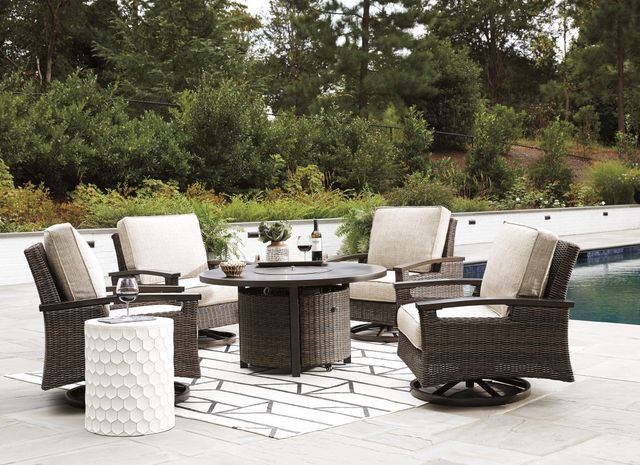 Signature Design by Ashley® Paradise Trail Medium Brown Aluminum/Resin Outdoor Round Fire Pit Table-7