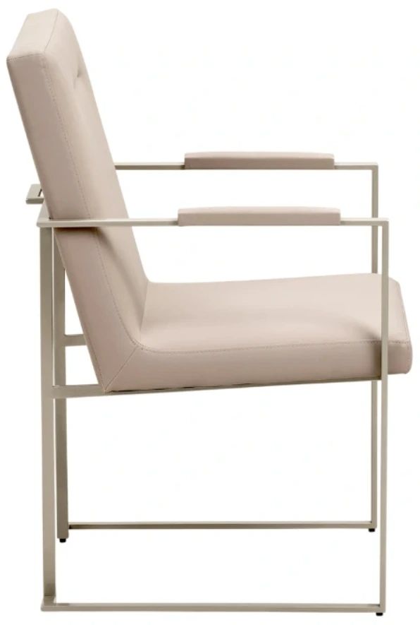 Michael Amini® Marin Brushed Stainless Steel/Greige Dining Arm Chair-3