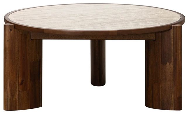 LH Home Remix Round Brown Coffee Table with Travertine Top-3