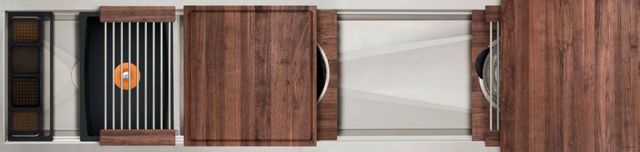 The Galley® American Black Walnut / Graphite Resin+ Ideal Work&WashStation™ 7D with Eight Tool Culinary Kit and Four Tool Wash Kit-0