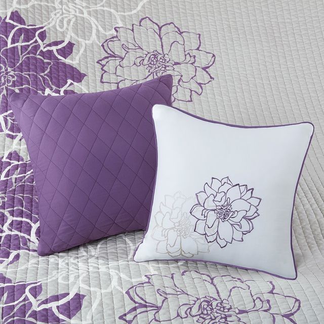 Olliix by Madison Park 6 Piece Purple Full/Queen Lola Reversible Cotton Printed Coverlet Set-2