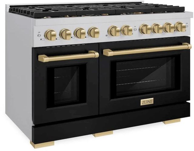 ZLINE Autograph Edition Paramount 48" Stainless Steel Pro Style Gas Range with Black Matte Door and Champagne Bronze Accents-2