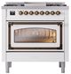 Ilve® Nostalgie II Noblesse 36'' White Pro Style Dual Fuel Range with Burnished Trim-1