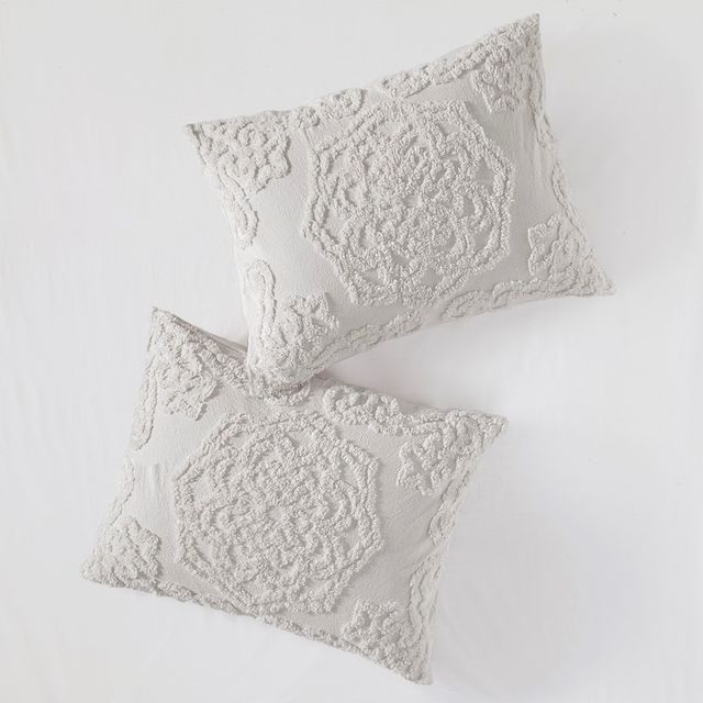 Olliix by Madison Park Grey King/California Laetitia Tufted Cotton Chenille Medallion Comforter Set-2