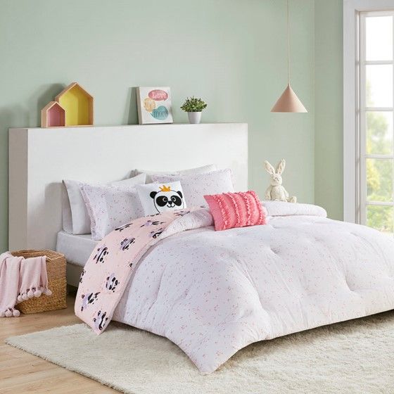 Olliix by Urban Habitat Kids Piper Blush Full/Queen Ballerina Panda Cotton Reversible Comforter Set-3