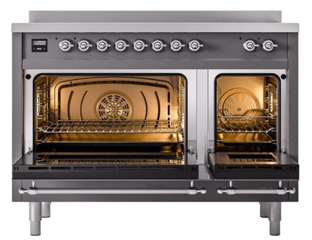 Ilve® Nostalgie II Noblesse Noblesse 48'' Graphite Matte Pro Style Induction Range with Chrome Trim-1
