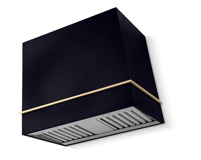 La Cornue Cornufé Loge 36" Matte Black Wall Mounted Range Hood with Polished Brass Trim-0