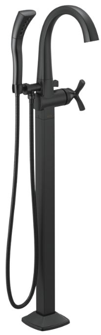 Delta Stryke® Matte Black Floor Mount Tub Filler Trim with Helo Handle-0
