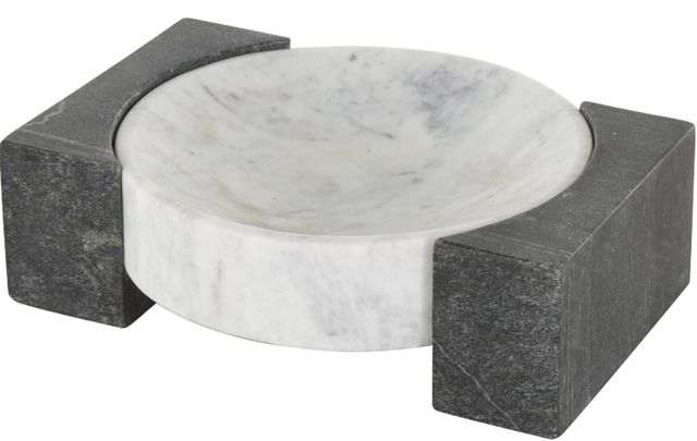 Deco Marche White Geometric Round Tray with Black Rectangular Blocks-1