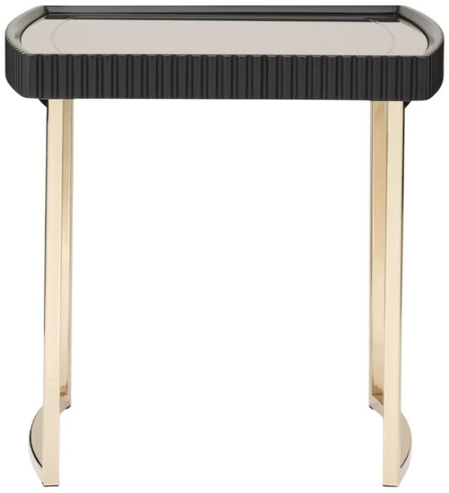 Michael Amini® Lisbon Mirrored Silken Matte Black Side Table with Gold Base-2