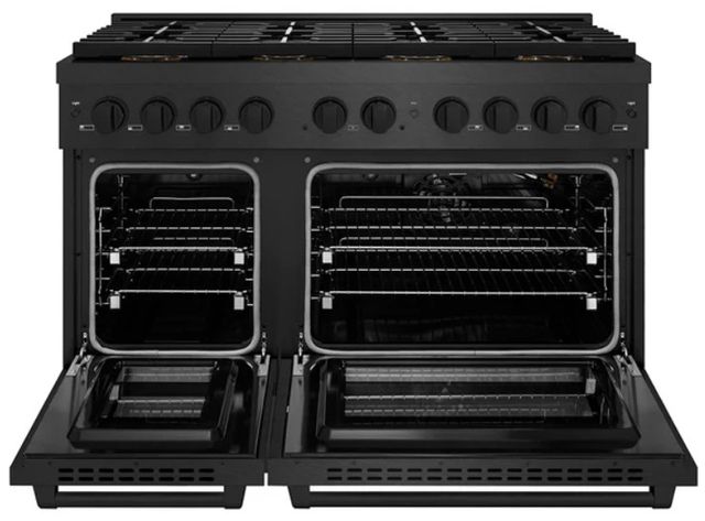 ZLINE Paramount 48" 6.7 Cu. Ft. Black Satin Stainless Steel Gas Range with 8 Burner DuoPro™ Cooktop and Dual Oven with Black Matte Accent-1