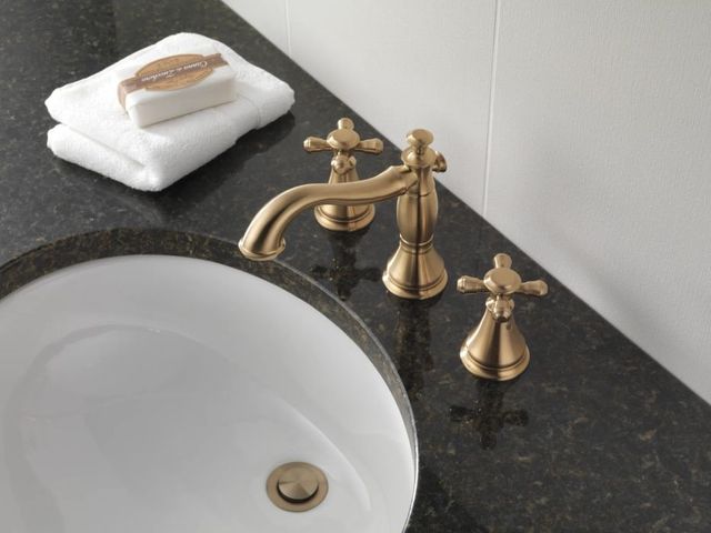 Delta Cassidy® Champagne Bronze Metal Cross Handle Set - Deck Mount Bathroom and Bidet-1