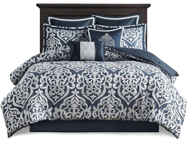 Olliix by Madison Park 8 Piece Navy Queen Odette Jacquard Comforter Set-1