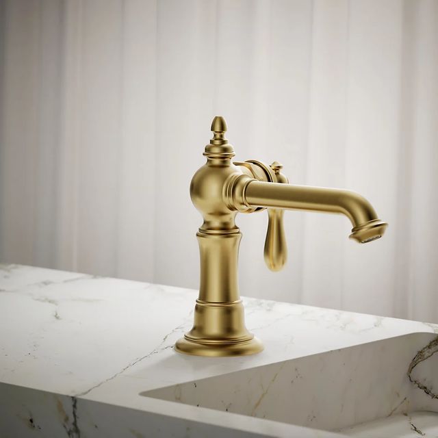 KOHLER® Artifacts® Vibrant Brushed Moderne Brass Single-Handle Bathroom Sink Faucet-3