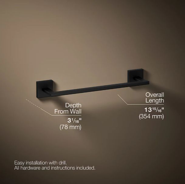 KOHLER® Square Matte Black 12" Towel Bar-2