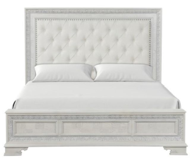 Furniture of America® Stella Mia Creamy White Upholstered Eastern King Panel Bed-1