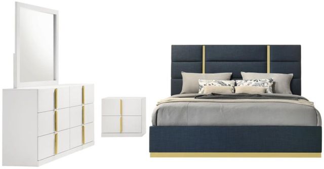 Coaster® Ines 4-Piece Navy/White High Gloss Queen Panel Bedroom Set-0