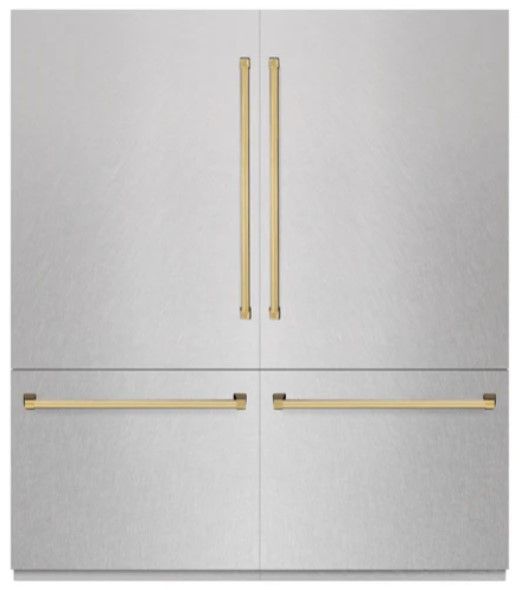 ZLINE Autograph Edition 72" 39.6 Cu. Ft. Satin Stainless Steel Built-In French Door Refrigerator with Graphite Gray Interior and Polished Gold Accents-0