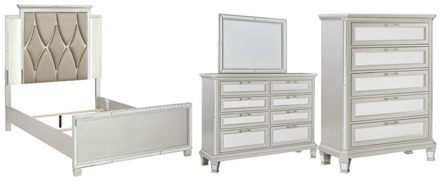 Signature Design by Ashley® Lindenfield 4-Piece Silver Queen Upholstered Panel Bed Set-0