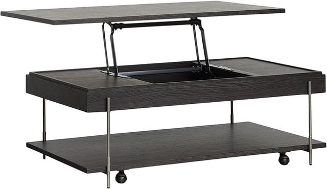 Magnussen Home® Spencer Aged Nickel/Dark Briarsmoke Lift Top Storage Cocktail Table with Casters-1