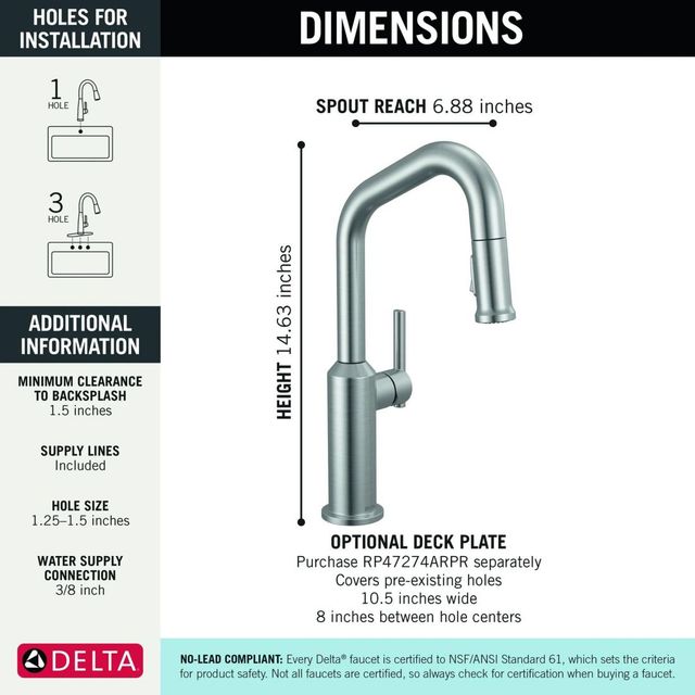Delta Cordova™ Arctic Stainless Single Handle Pull-Down Bar/Preparation Kitchen Faucet-2