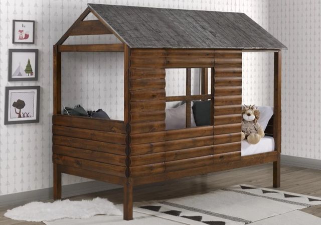 Donco Kids Log Cabin Rustic Walnut Youth Twin Low Loft Bed-1
