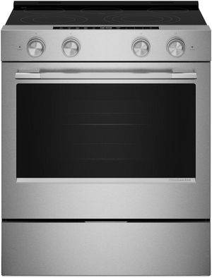 KitchenAid® 30" 5-Burner PrintShield™ Stainless Finish Glass-Top Slide-In Electric Range Front view of the KitchenAid® 30" 5-Burner PrintShield™ Stainless Finish Glass-Top Slide-In Electric Range